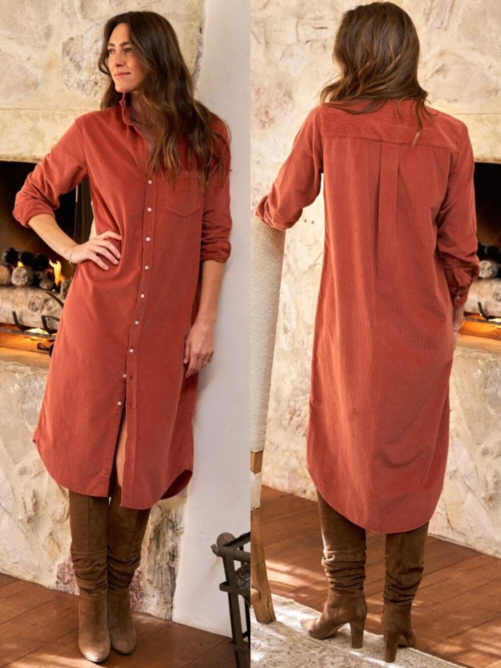 Frank & Eileen Rory Dress Spice Red Orange Italian Corduroy Maxi Size S